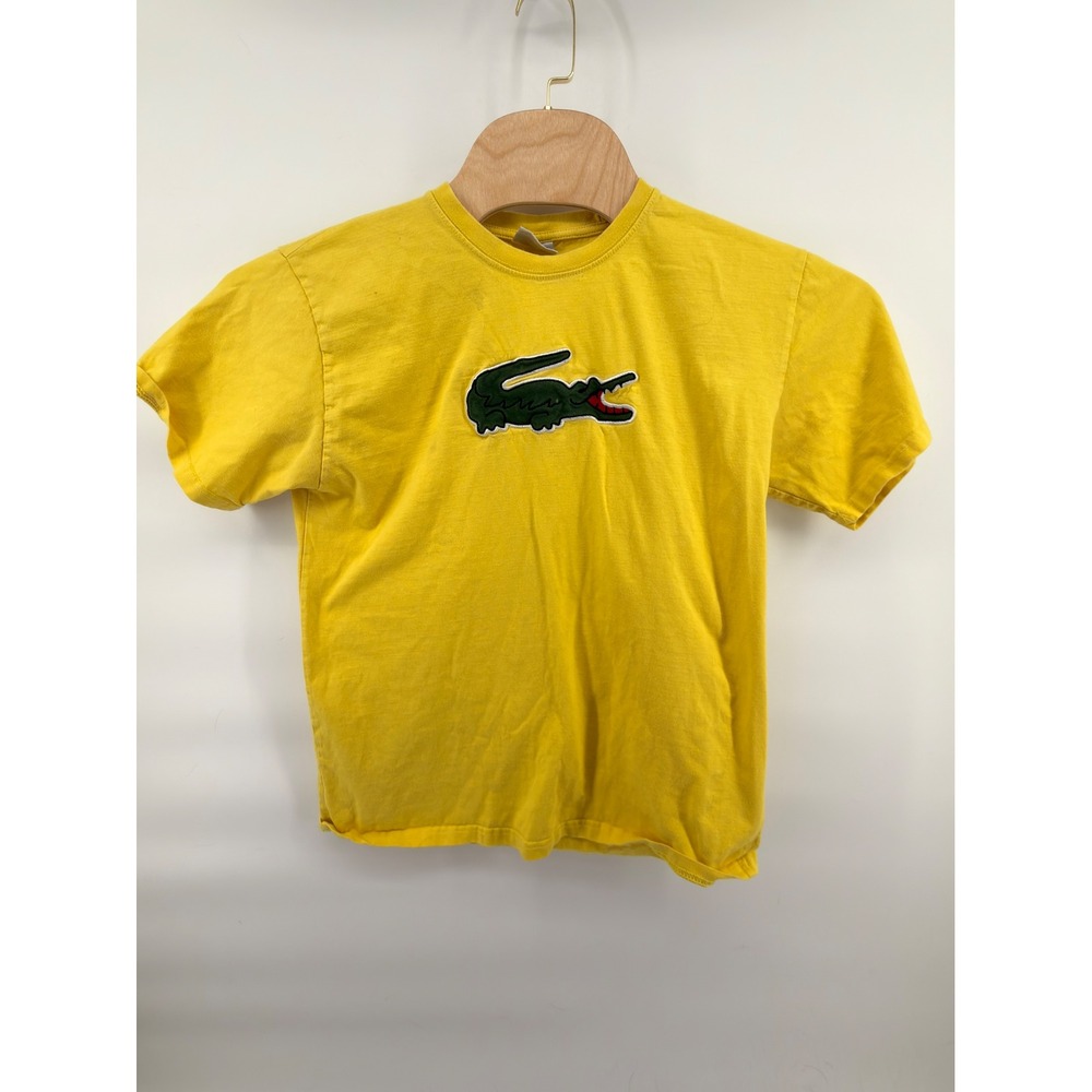 Vintage Lacoste T-Shirt Mens XL Yellow Big Center Crocodile Logo Y2K Tee Cotton